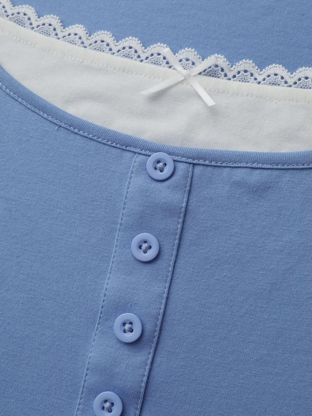 Button Placket Lace Scoop Neck T-Shirt