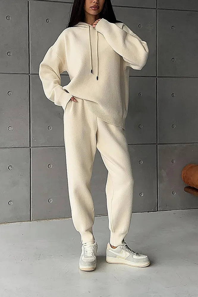 Women's Solid Color Casual Knitted Set and Lamb Fleece Jacket