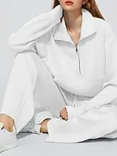 Women's Sports Fashion Streetwear Pants Sets Bolero Top Long Sleeve Turtleneck Solid Color Outdoor Work Casual White Blue Green Fall Loose Fit