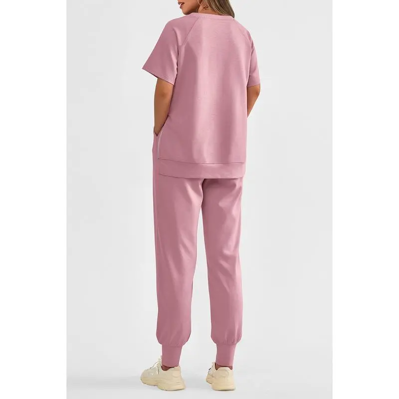 Women's 2-Piece Summer Tracksuit – Short Sleeve Top & Pocket Pants