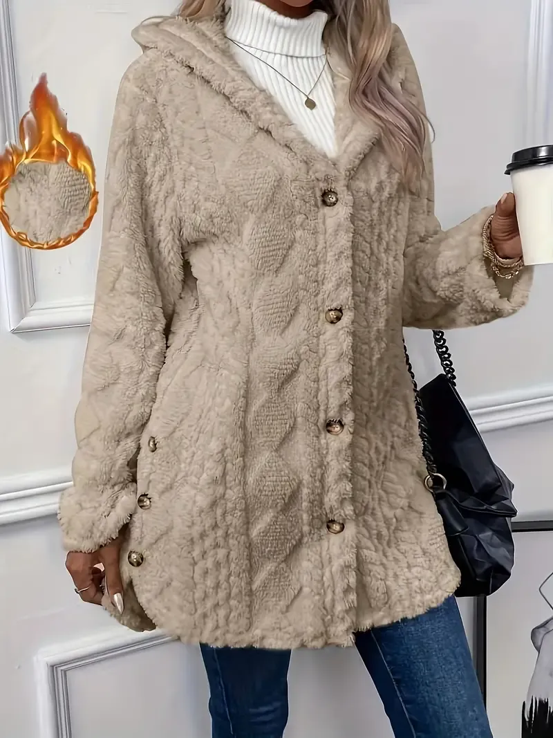 Luxurious Faux Fur Teddy Coat - Elegant Long Sleeve Split Side Hooded Outwear for Women - Soft, Warm, and Chic Winter Clothing
