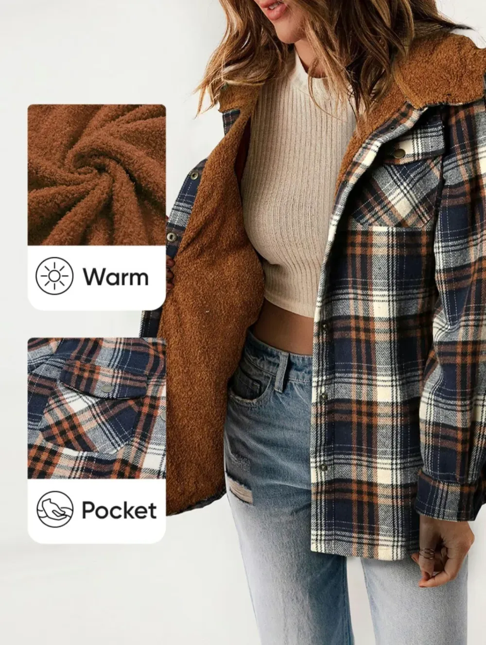⚡Black Friday Fun 🖤Women's Hooded Plaid Fleece Coat