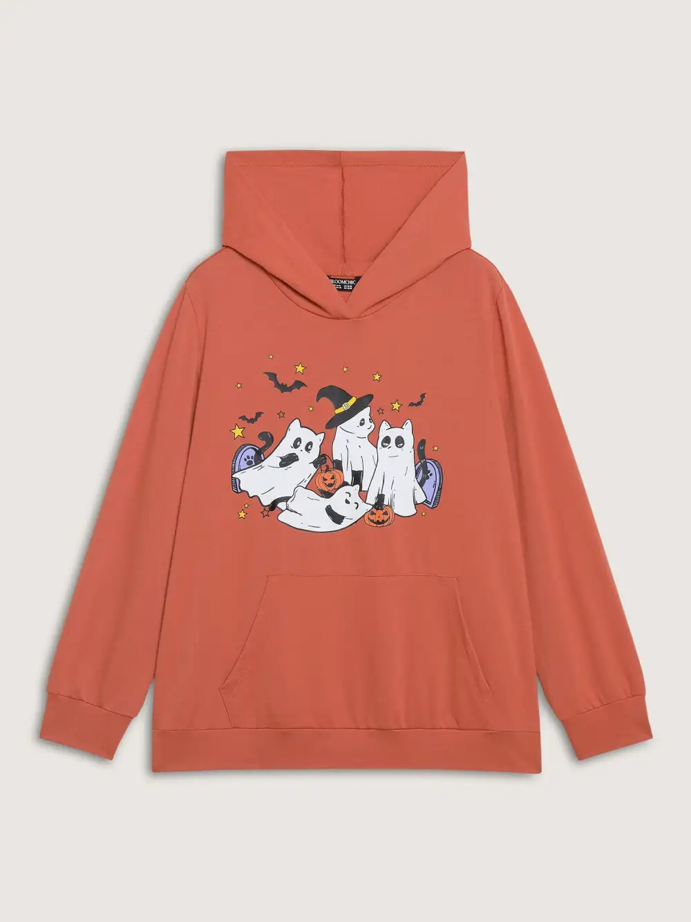 Halloween Ghost Print Solid Hoodie