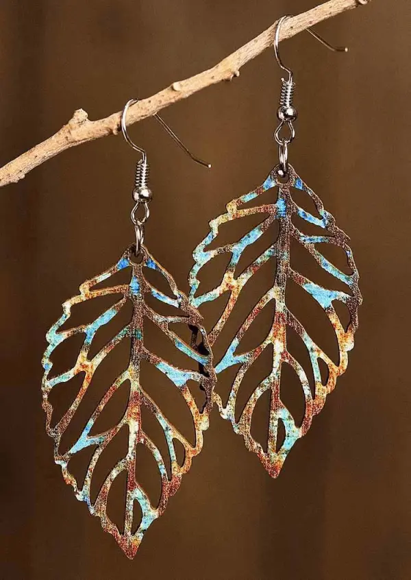 Leaf Tie Dye Hollow Out Hook Earrings
