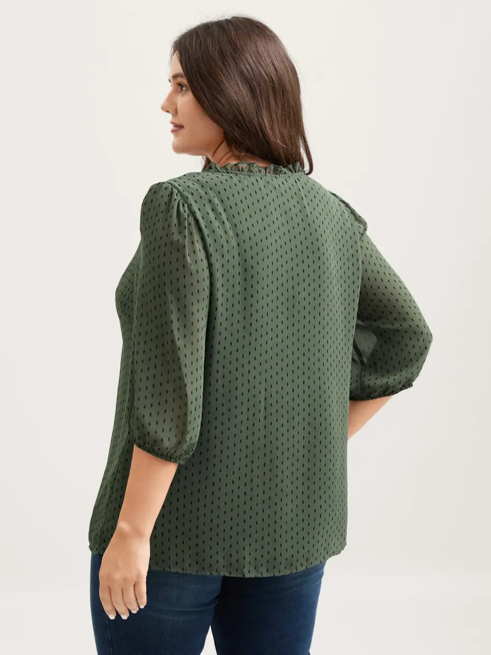 Polka Dots Pin Tuck Button Detail Blouse