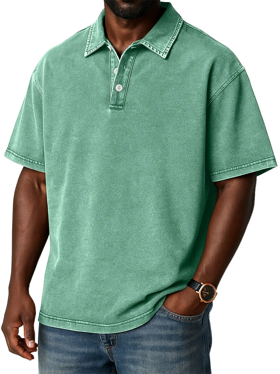 Men's Stylish Retro Washed Distressed Casual Polo Tops