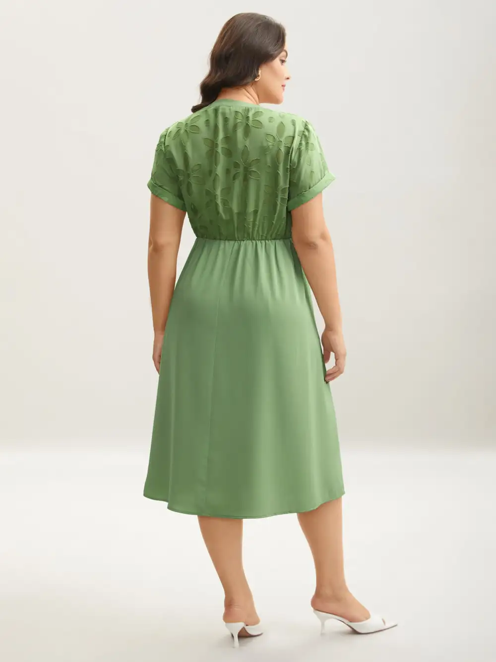 Sheer Back Textured Cut-Out Midi Dress