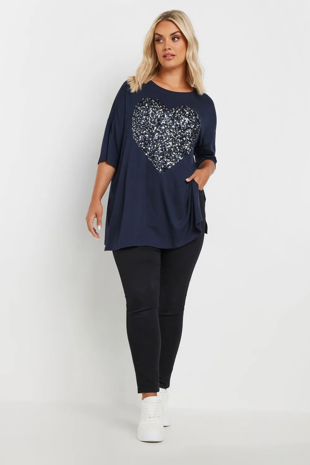 YOURS Curve Red Heart Sequin Embellished T-Shirt