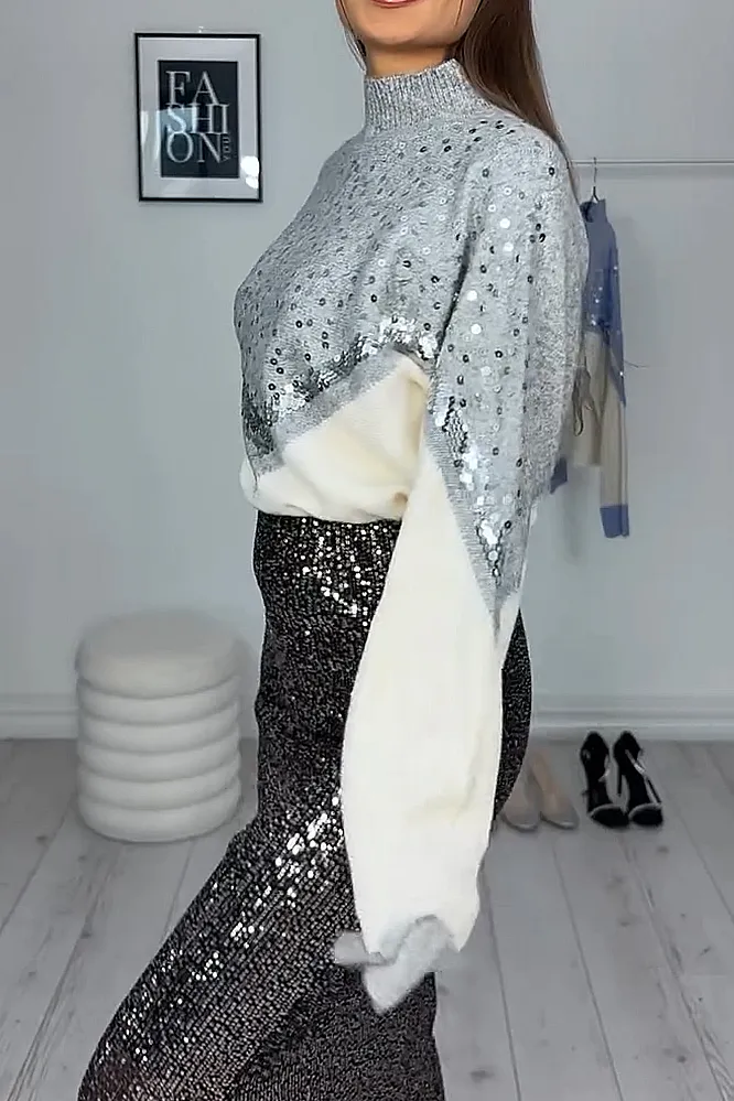 Women's fashion leopard print sequined sweater