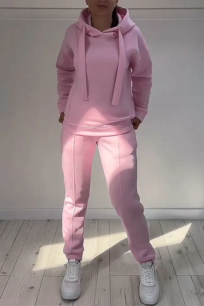 Women's solid color hoodie and pants two-piece set