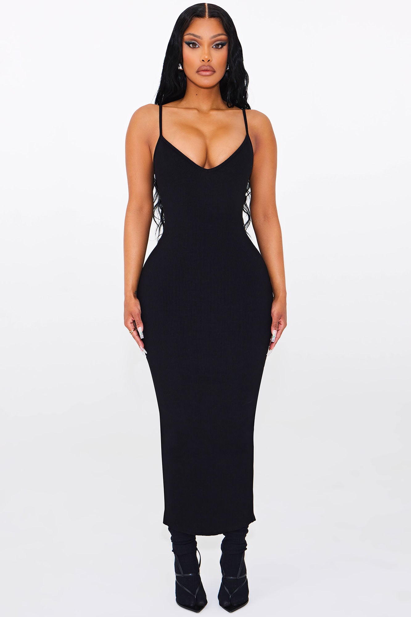 Mandy Snatched Midi Dress - Black