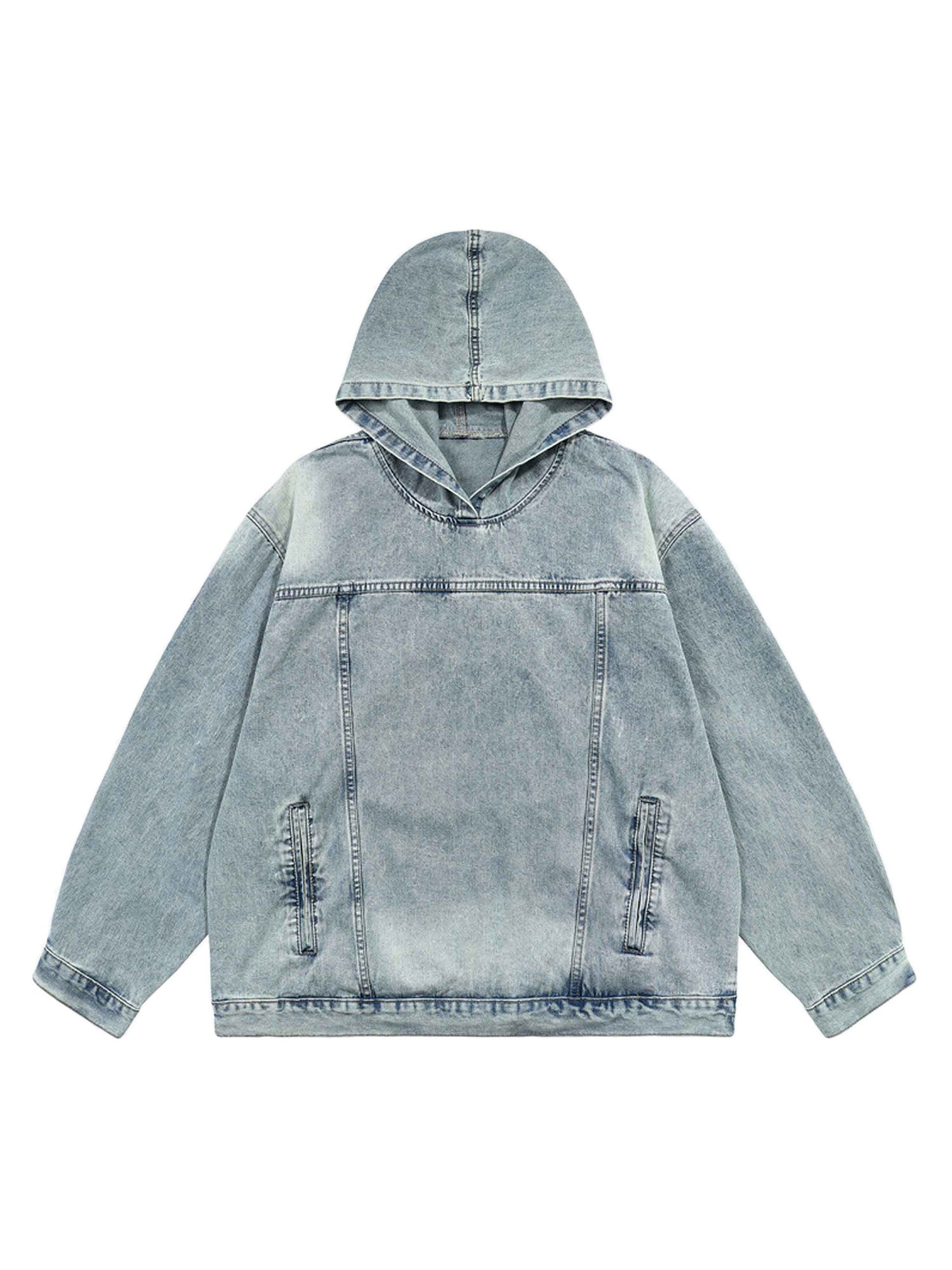 High Street Washed And Worn Denim Hoodie - 1464