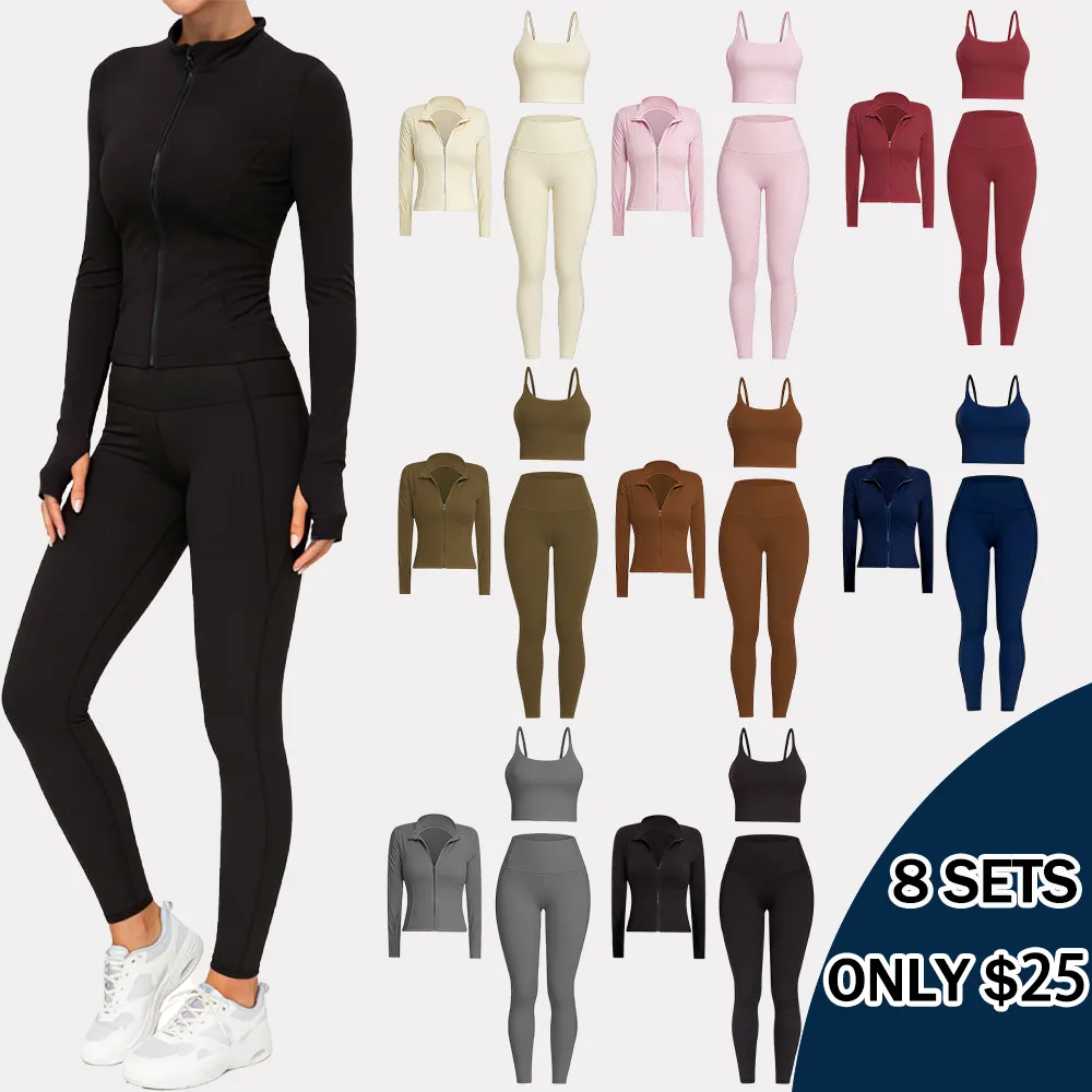 3 Piece Workout Set - Sports Bra+Leggings+Jacket