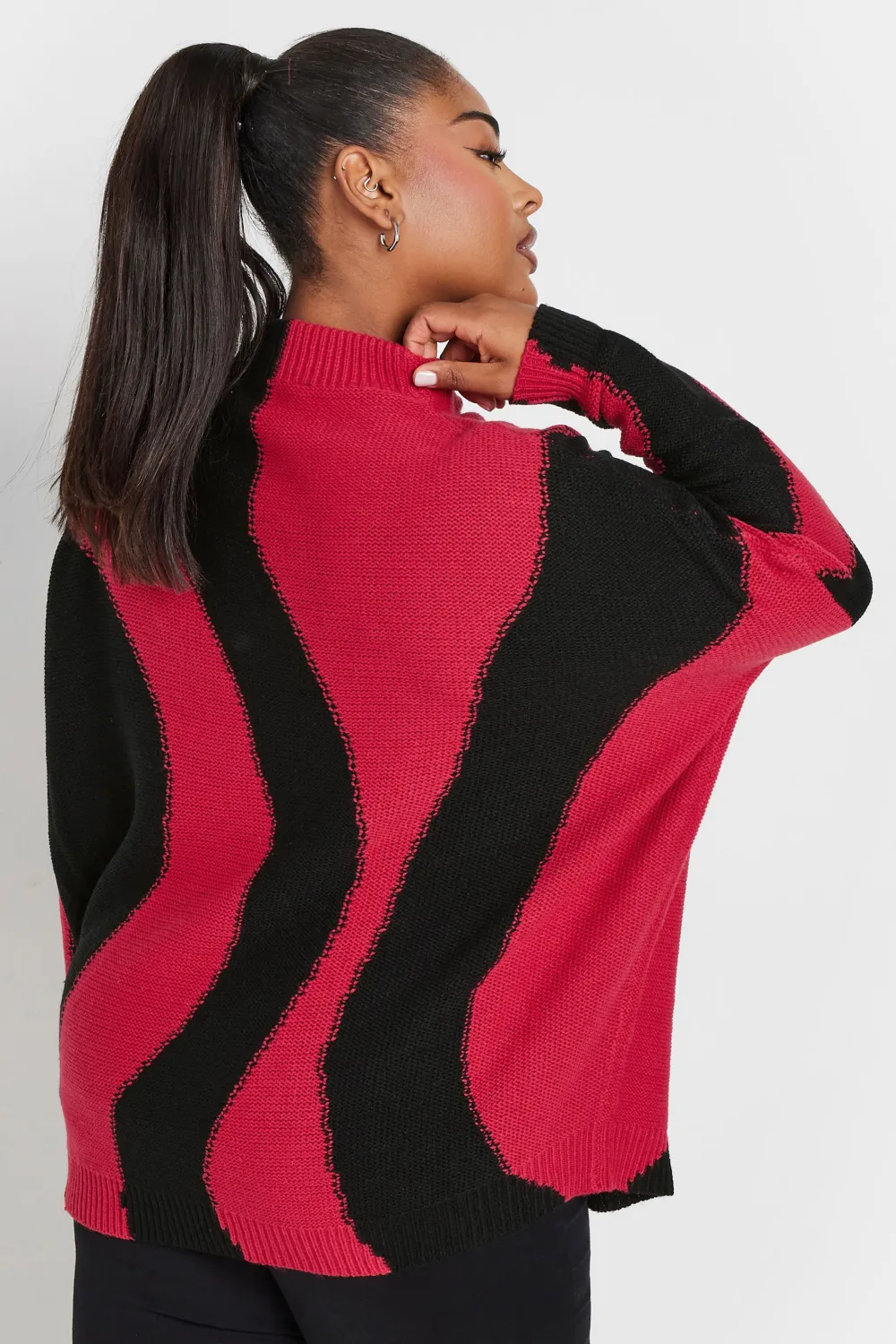 YOURS Curve Khaki Green Swirl Oversized Knitted Jumper