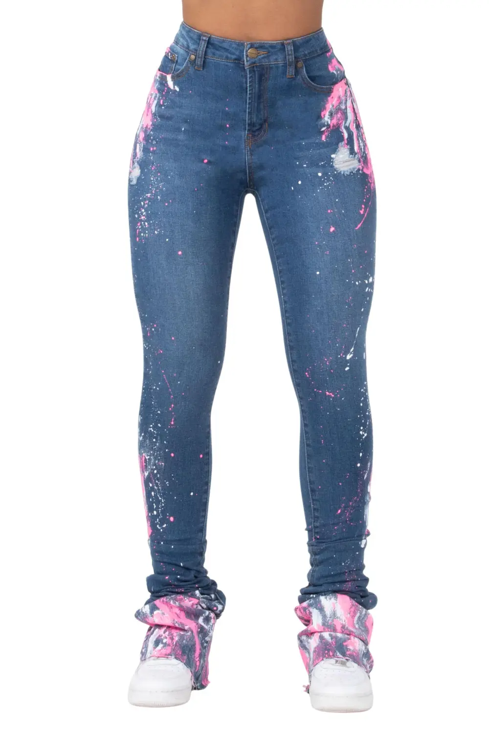 Madelynn Medium Wash Painted Super Stacked Jean