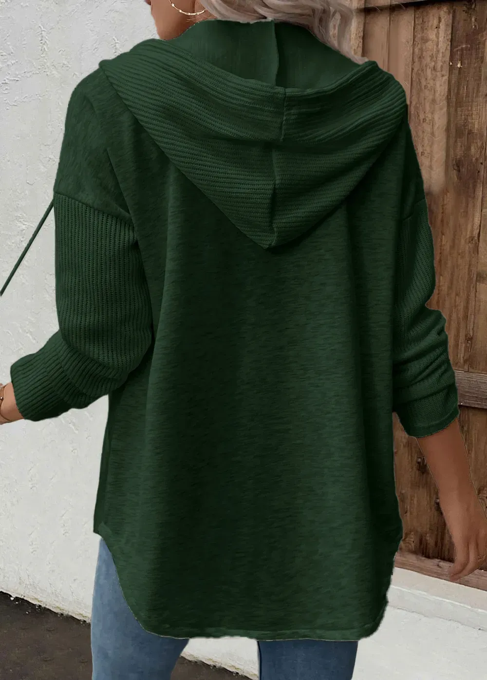 Green Patchwork Long Sleeve Hoodie