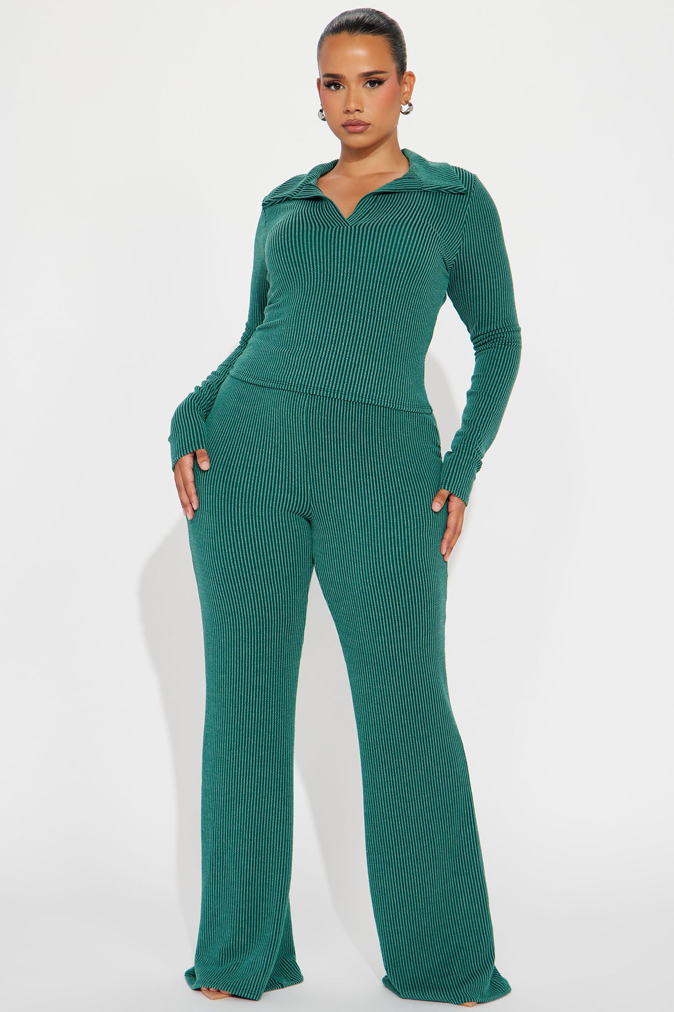 Josie Ribbed Long Sleeve Set - Hunter