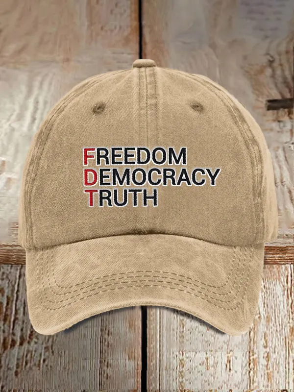 Unisex Distressed Washed Cotton FDT “Freedom Democracy Truth” Hat