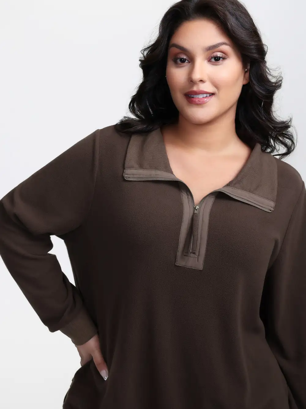 Mixed Material Spliced Collar Sweatshirt