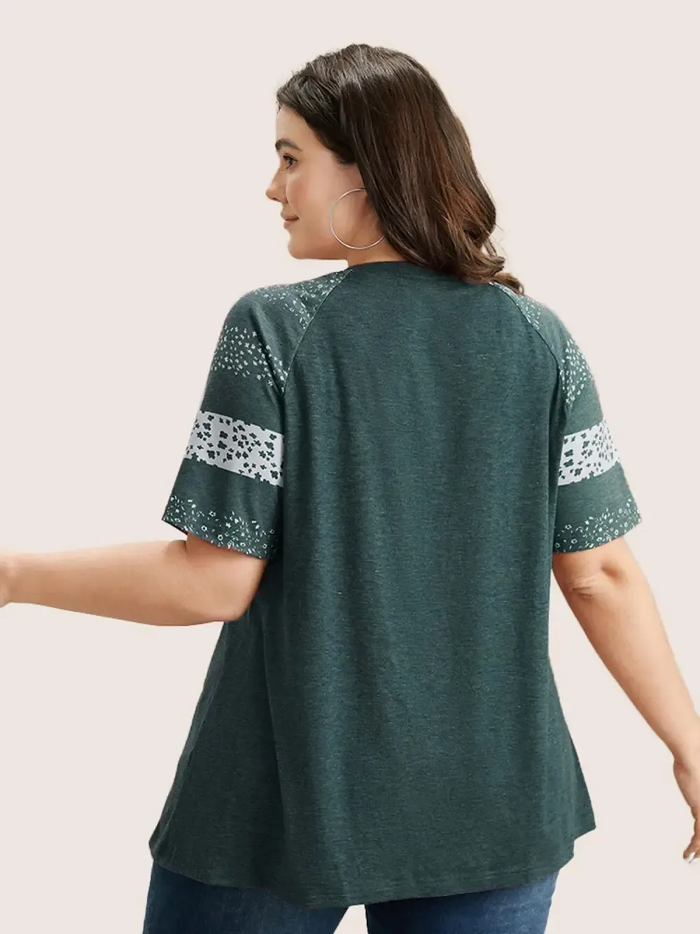 Ditsy Floral Colorblock Contrast Raglan Sleeve T-Shirt