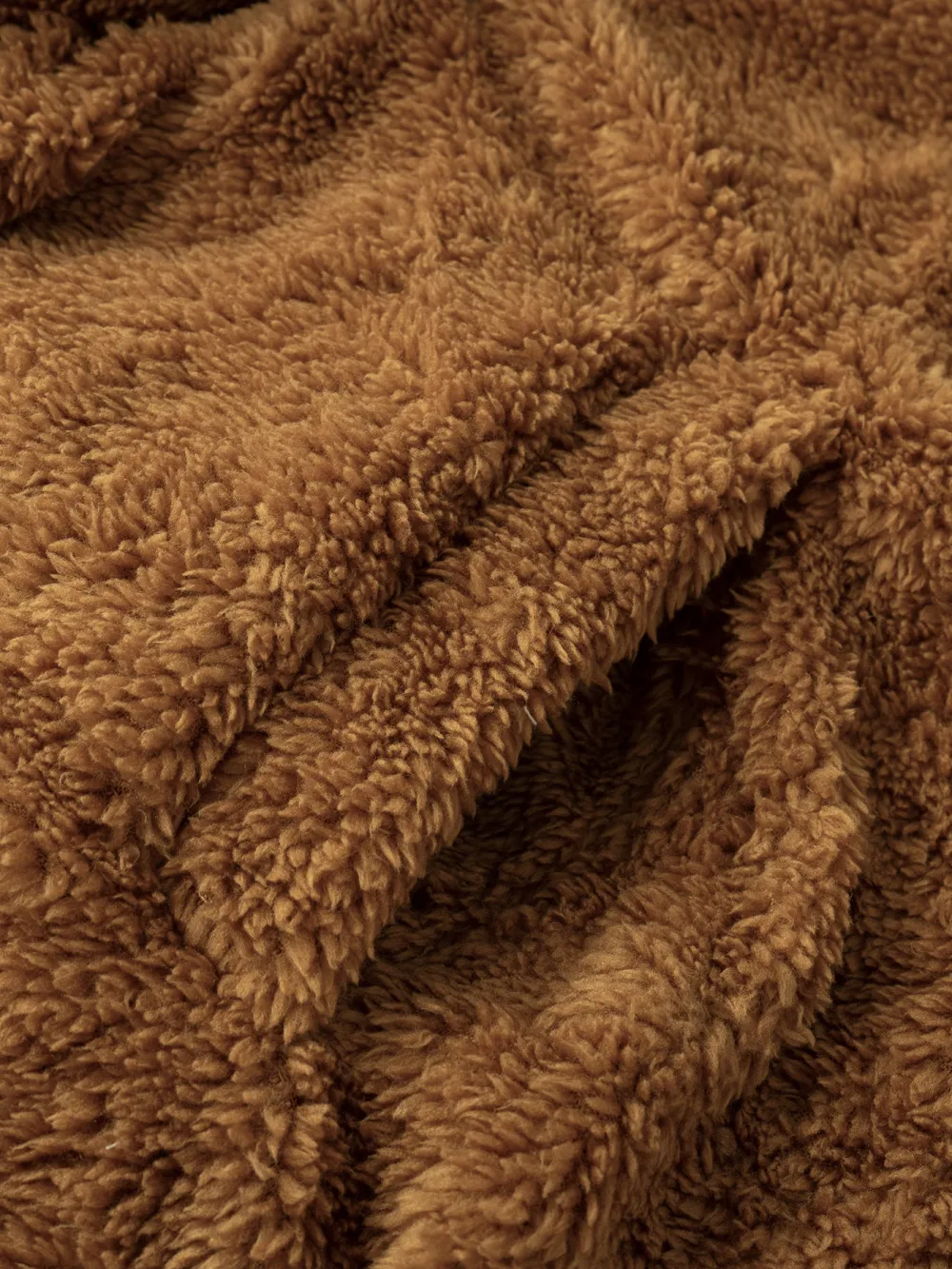 Women's Brown Teddy Fleece Hooded Long Coat