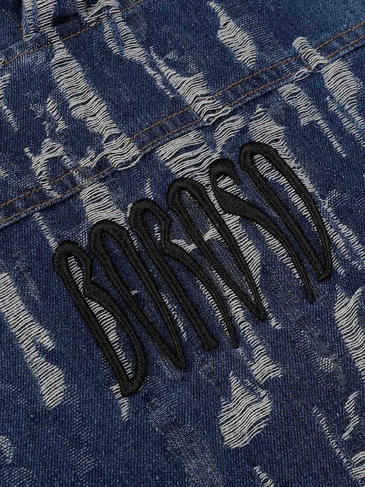 Letter Embroidered Washed Denim Hoodie