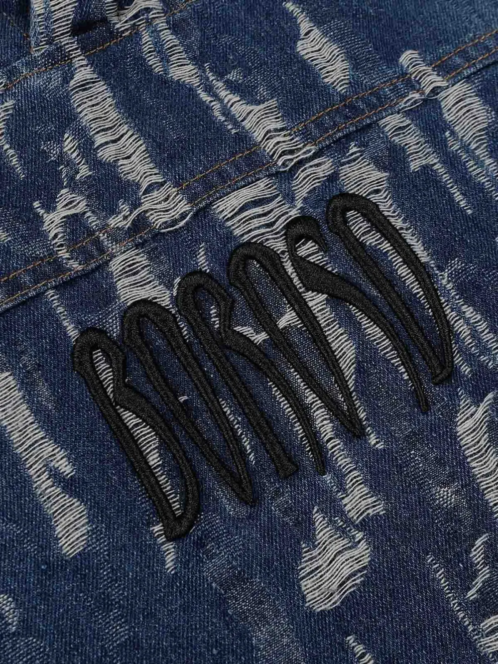 Letter Embroidered Washed Denim Hoodie