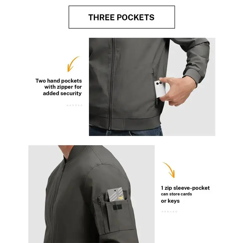 Men's Plus Size Bomber Jacket – Lightweight Zip-Up Flight Coat with 5 Pockets, Casual Fall Windbreaker.