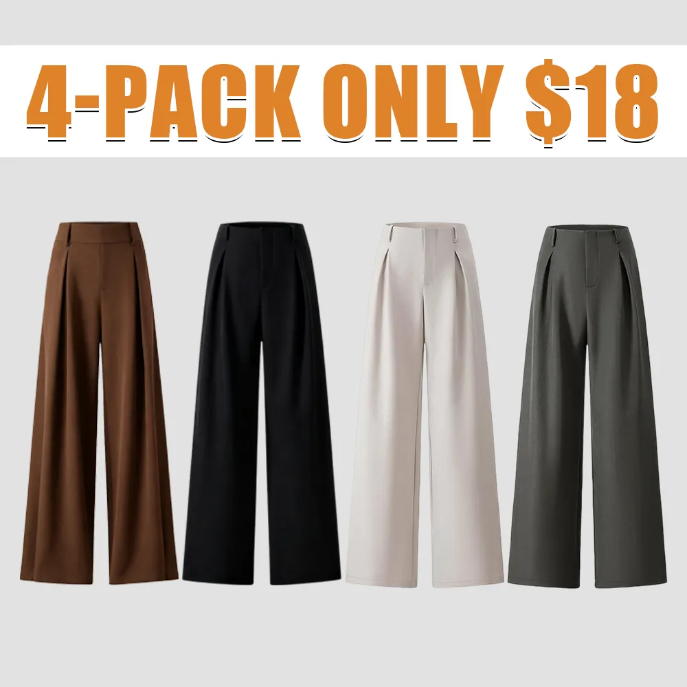 Women's Solid Color Plicated Pocket Wide Leg Pants, Elegant Zipper Fly Trousers for Work Office Business, Ladies Spring & Fall Clothes
