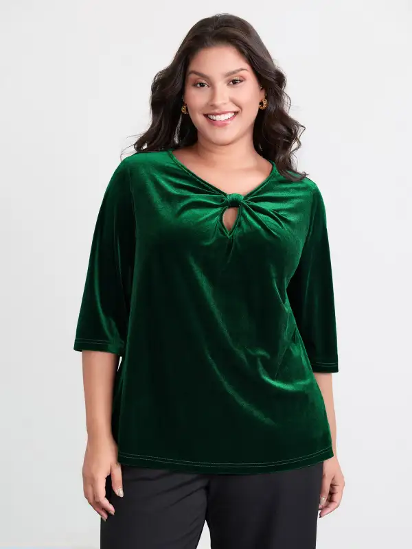 Velvet Twist Neckline Cut-Out Blouse