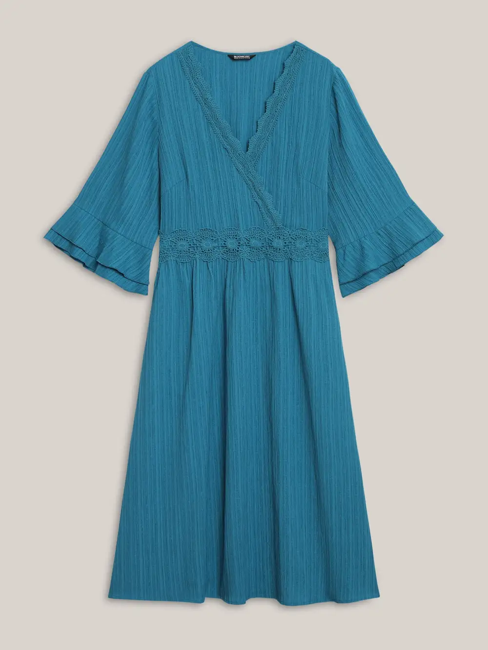 Scalloped Lace Surplice Ruffled Midi Dress