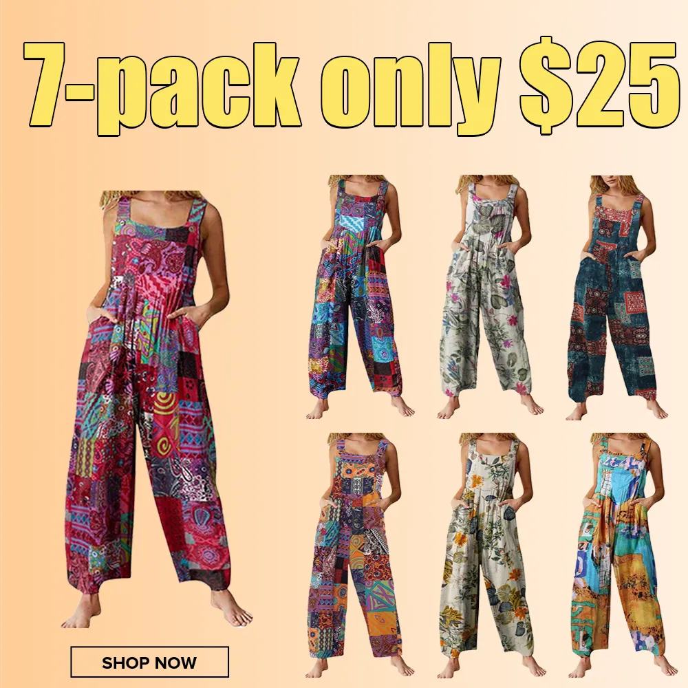 Women’s Boho Patchwork Jumpsuit-Floral Print, Dual Pockets, Wide-Leg Fit