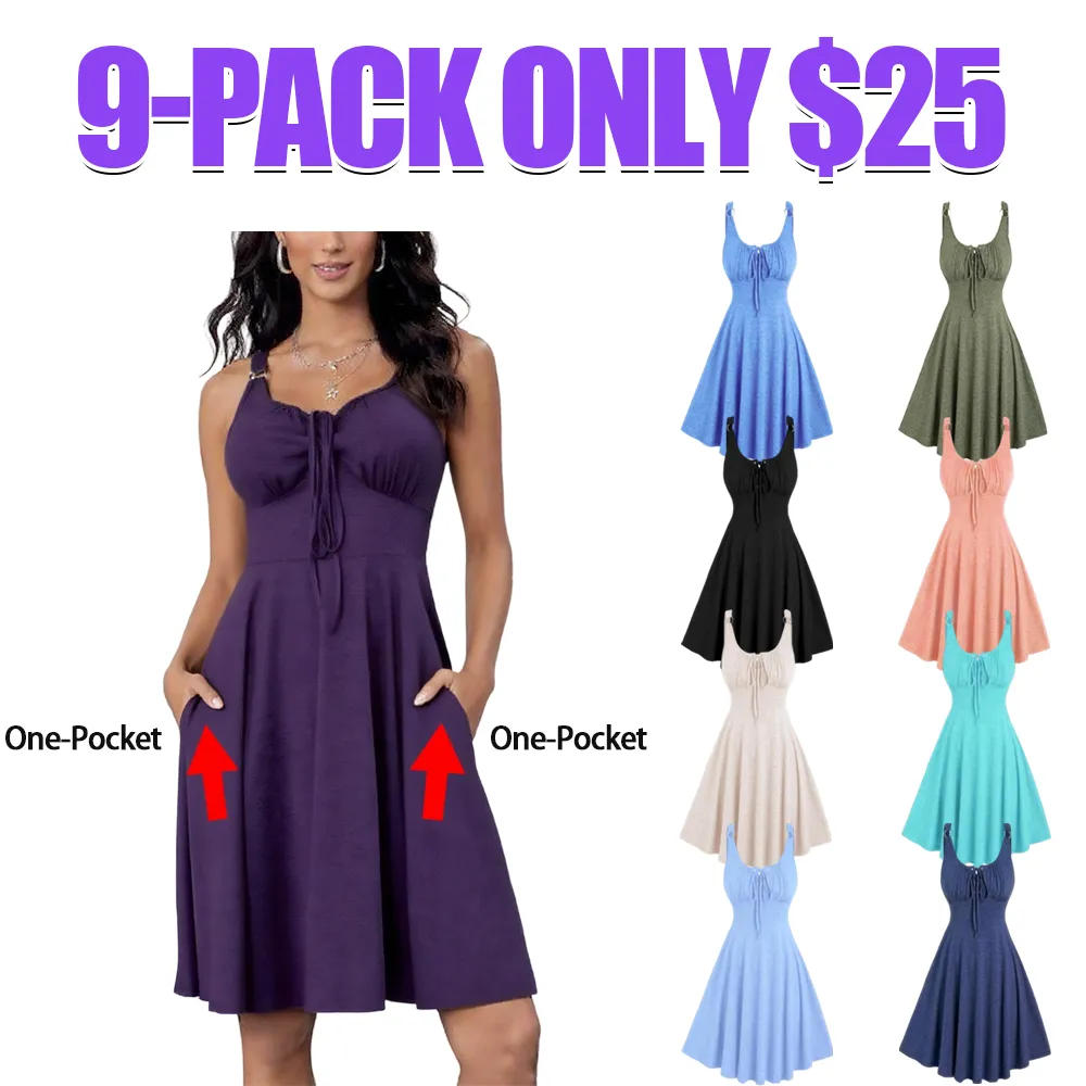 Women's Lace-Up Tie Front A-Line Tank Dress – Casual Summer Style