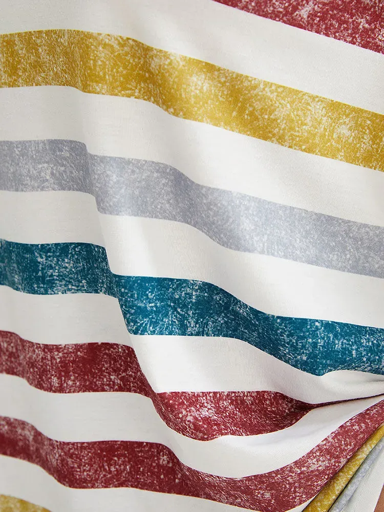 Striped Contrast V Neck T-shirt