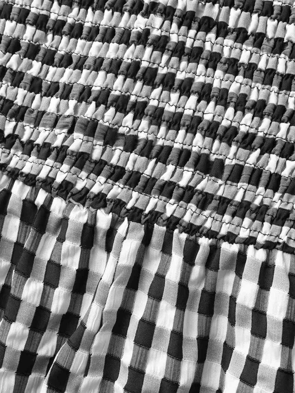 Gingham Print Shirred Straight-Leg Jumpsuit