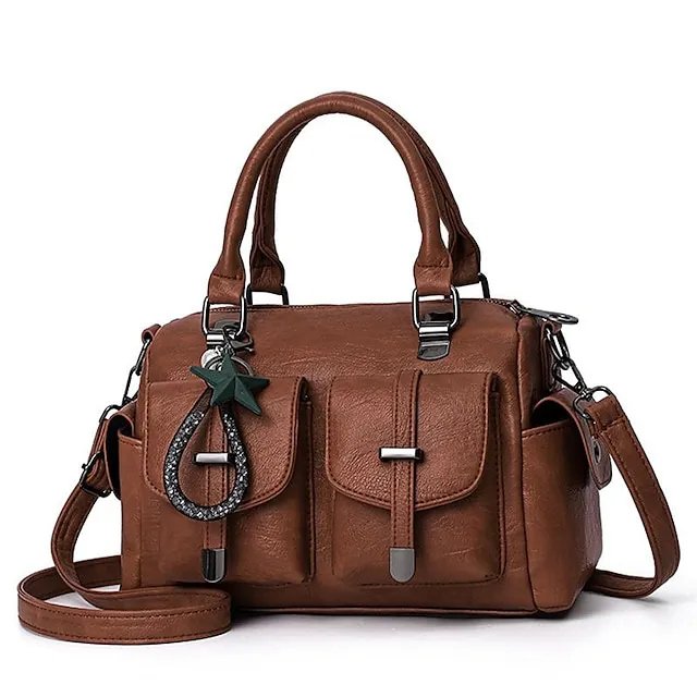 Women's Handbag Crossbody Bag Shoulder Bag PU Leather Office Daily Large Capacity Solid Color Natural yellow leather red Black