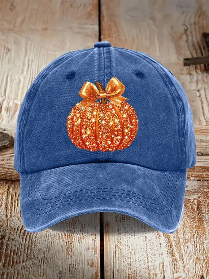 Retro Autumn Pumpkin Bow Print Baseball Cap