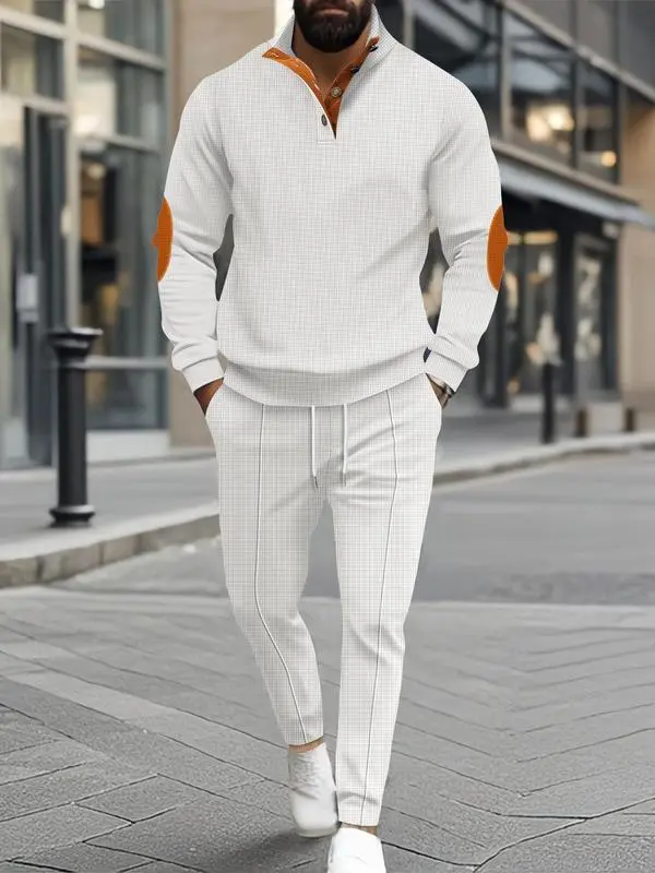 Men’s Waffle Knit Top & Pants Set – Casual 2-Piece Outfit