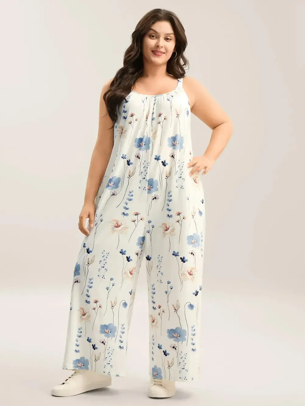 Stretchy Lined Floral Print Cami Jumpsuit