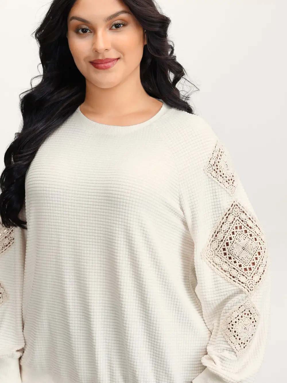 Lace Textured Sheer Sleeve Sweatshirt
