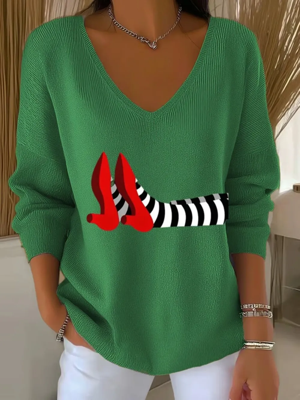 Casual Cotton Halloween V Neck Sweater