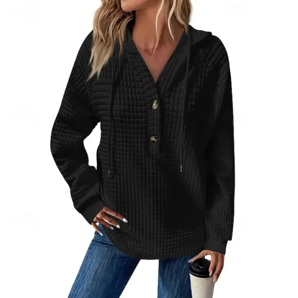 Women's Texture Sweatshirt Waffle Sweatshirt  Pullover Hoodie Sweatshirt Plain Streetwear Casual Long Sleeve Hooded Regular Tops Street Holiday Going out Buttons Black White Pink Wine Fall Winter
