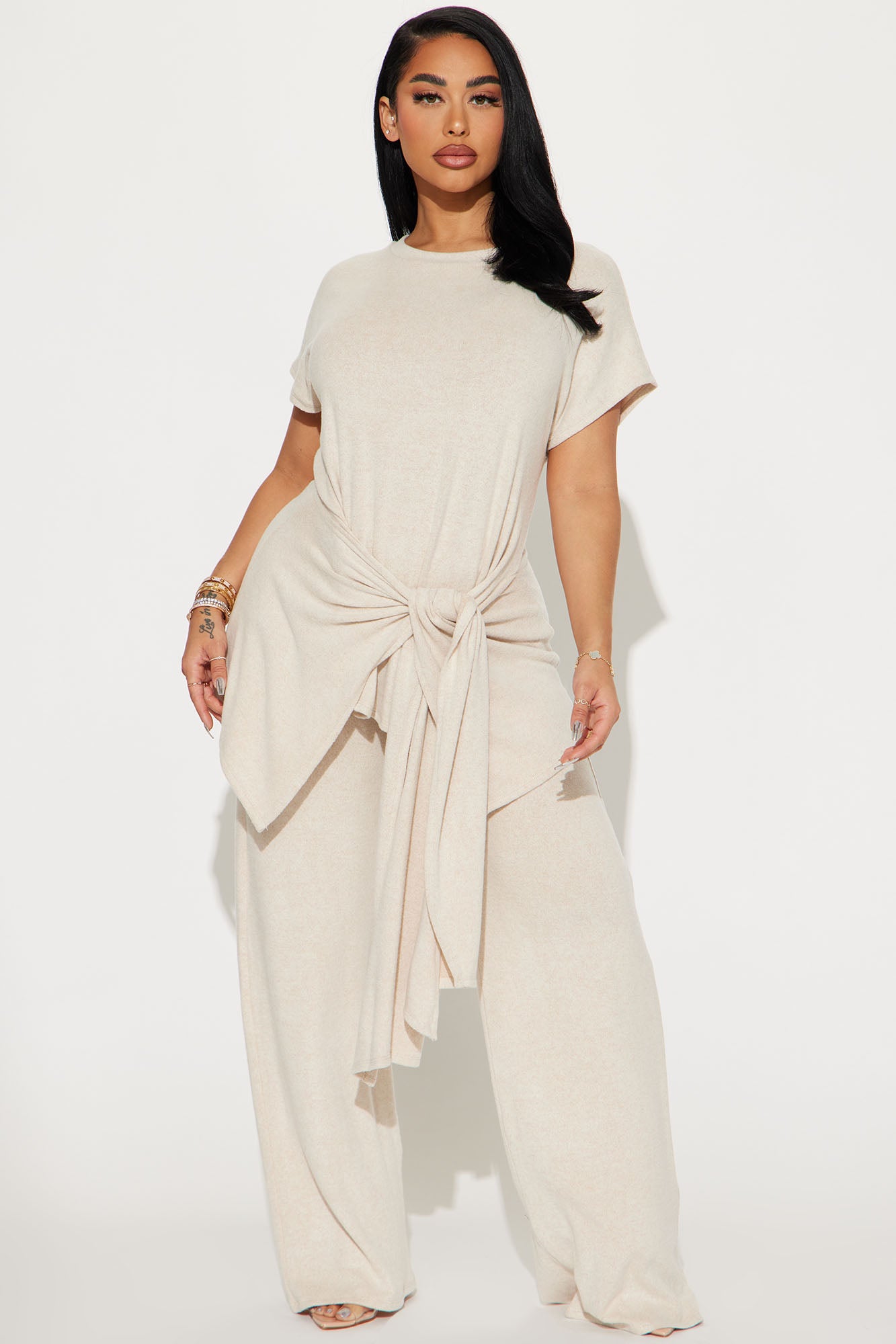 Mara Tie Waist Pant Set - Taupe