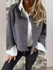 Women's Winter Jacket Warm Breathable Buttons Casual Plain Vacation Street Daily Wear Going out Single Breasted Short Crewneck Regular Fit Long Sleeve Outerwear Black Khaki Gray Fall Winter