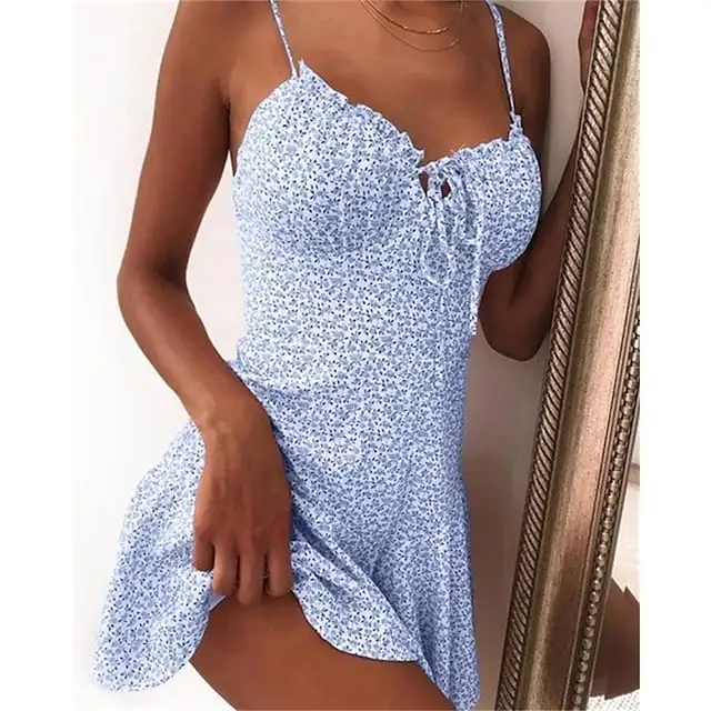 Women's Casual Dress Sundress Floral Dress Mini Dress Dark Yellow Light Pink White Sleeveless Floral Lace up Spring Summer Spaghetti Strap Hot Vacation Weekend Slim 2023 S M L XL XXL 3XL 4XL 5XL
