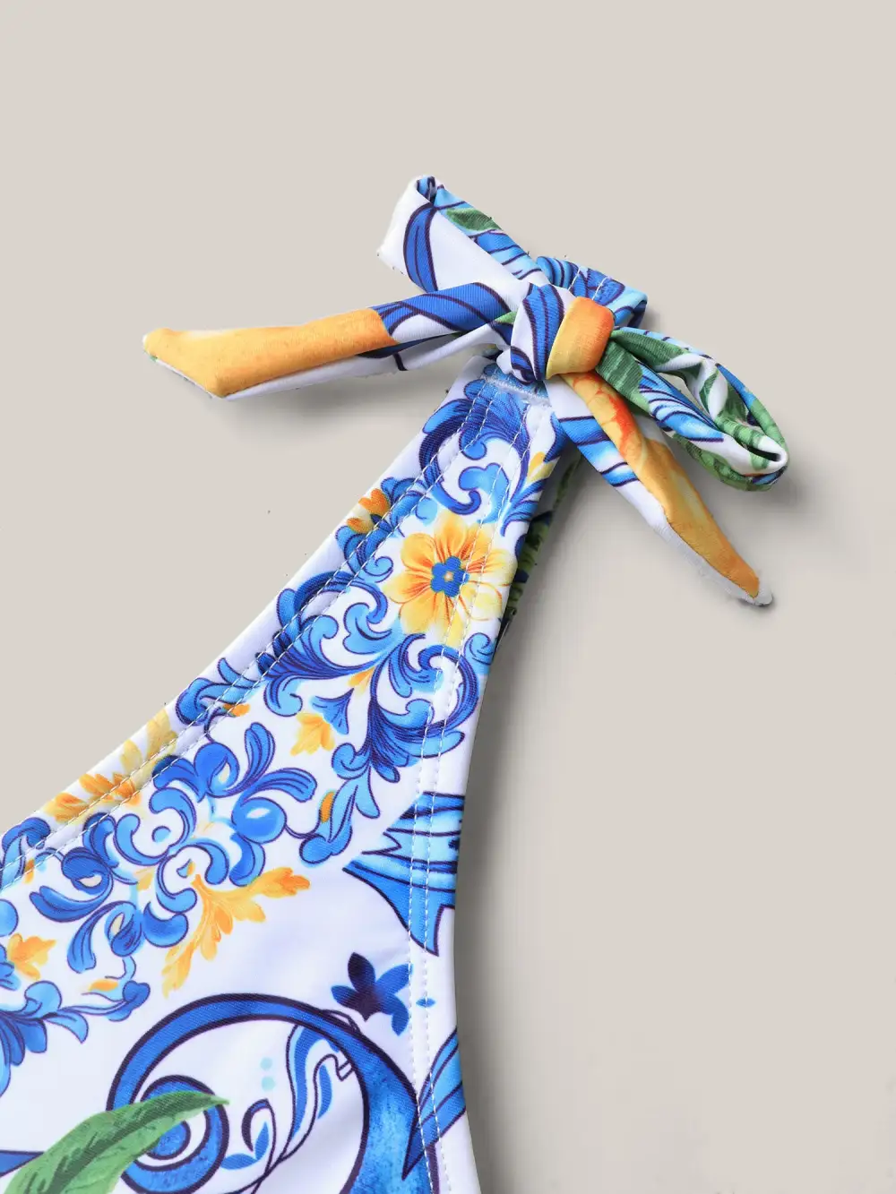 Two-Piece Citrus Print Sarong Swimsuit