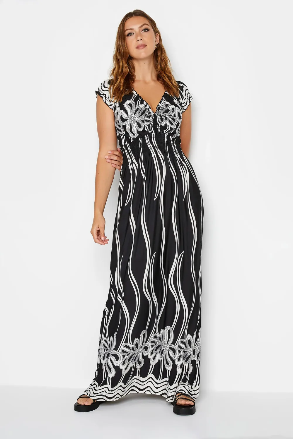 LTS Tall Black Monochrome Floral Maxi Dress