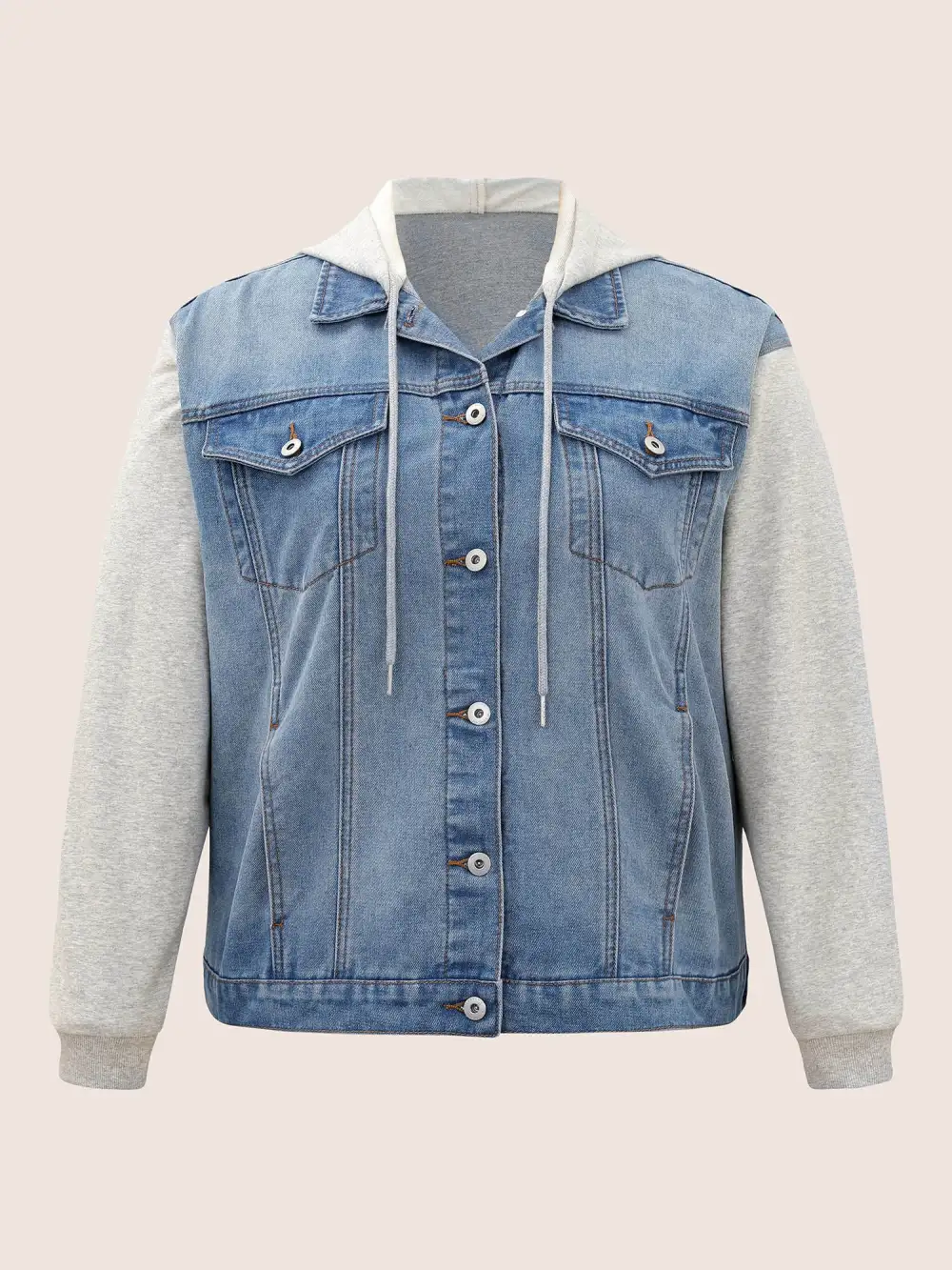 Hooded Patchwork Flap Pocket Denim Jacket