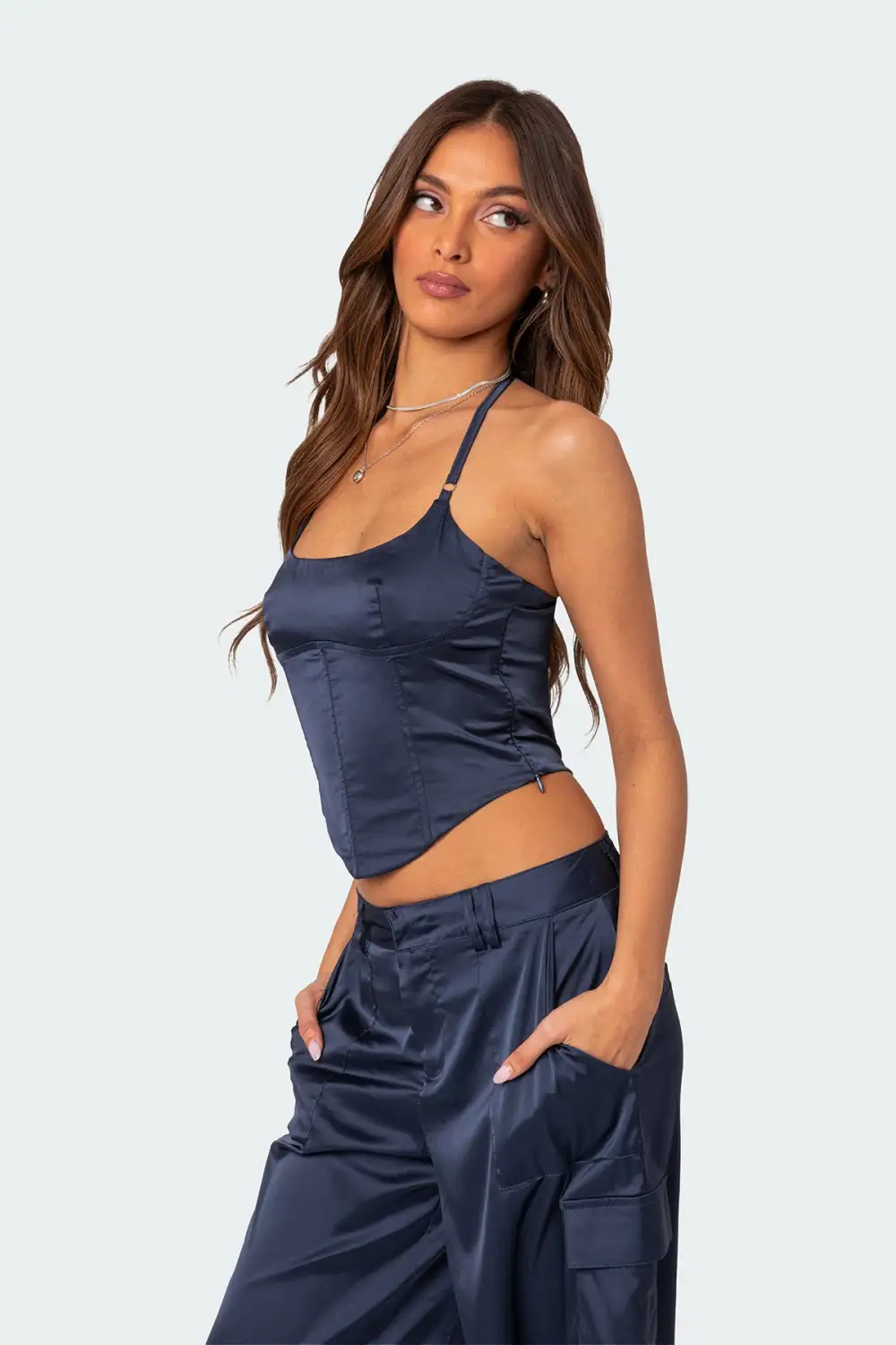 Kelsey Satin Effect Lace Up Corset