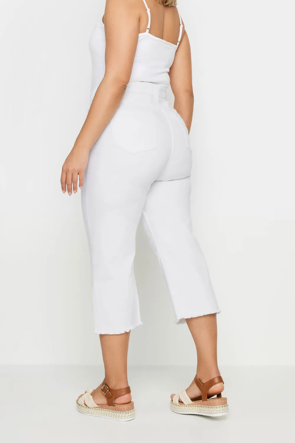 YOURS Curve White Stretch Wide Leg Cropped Jeans